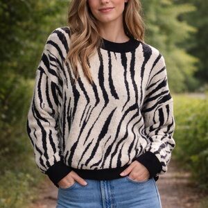 Endless Rose Black and Cream Zebra Print Men's Sweater (BR666)